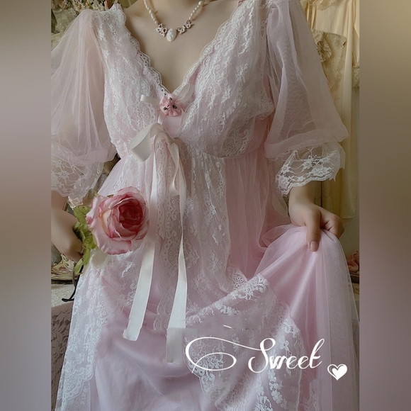 Vintage Kayser Babydoll Chemise Sleeping Set Barbiecore Dreamy Girlhoodcore Mesh - Picture 3 of 16